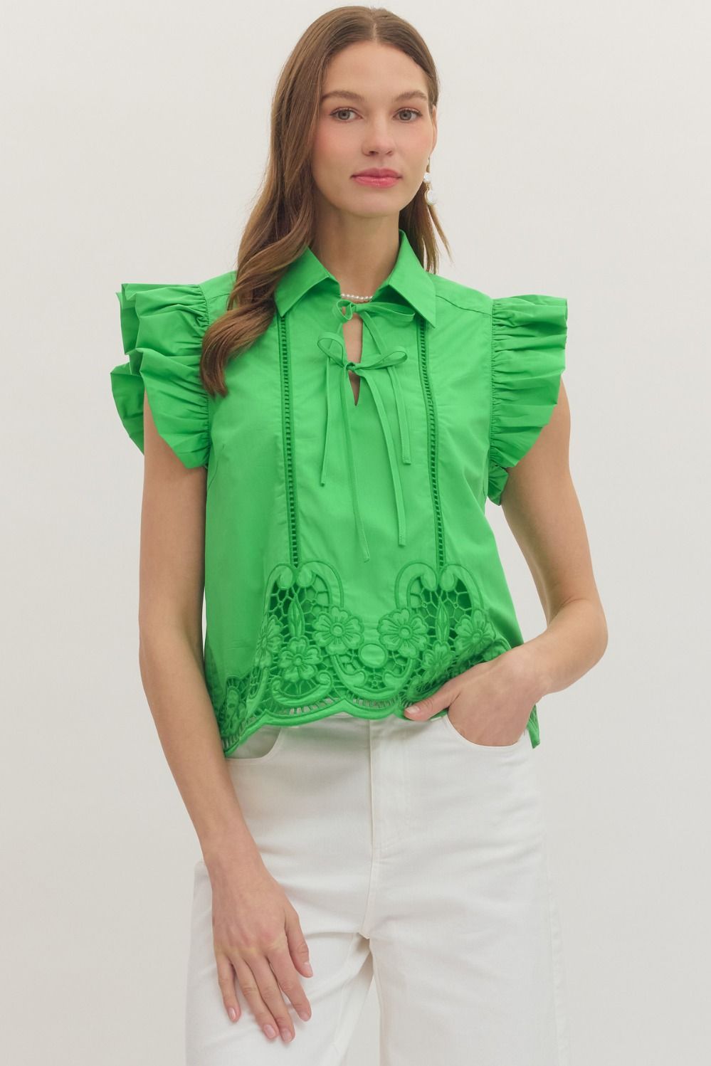 Flutter Sleeve Top - Green