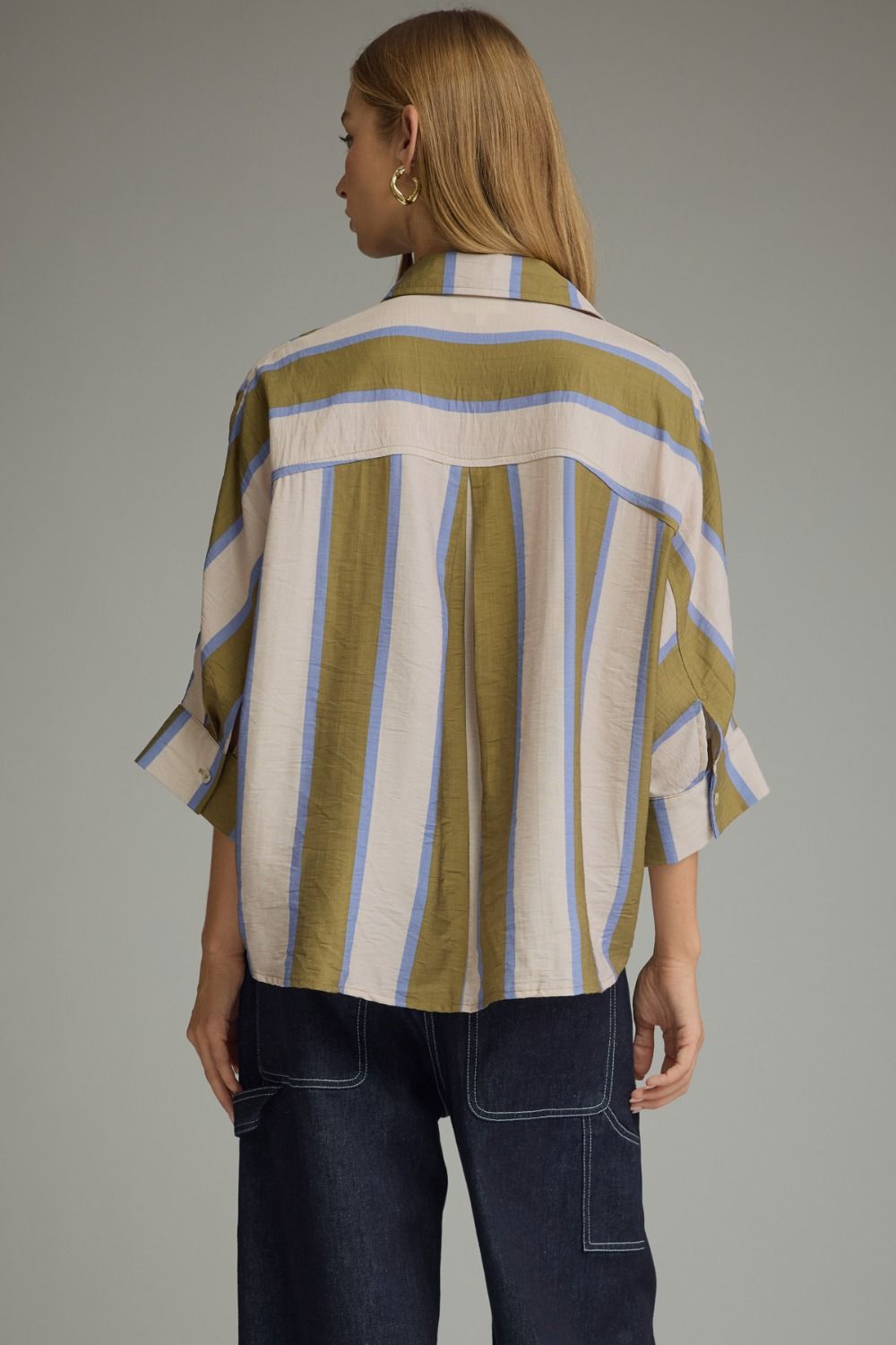 Olive And Blue Striped Dolman Top