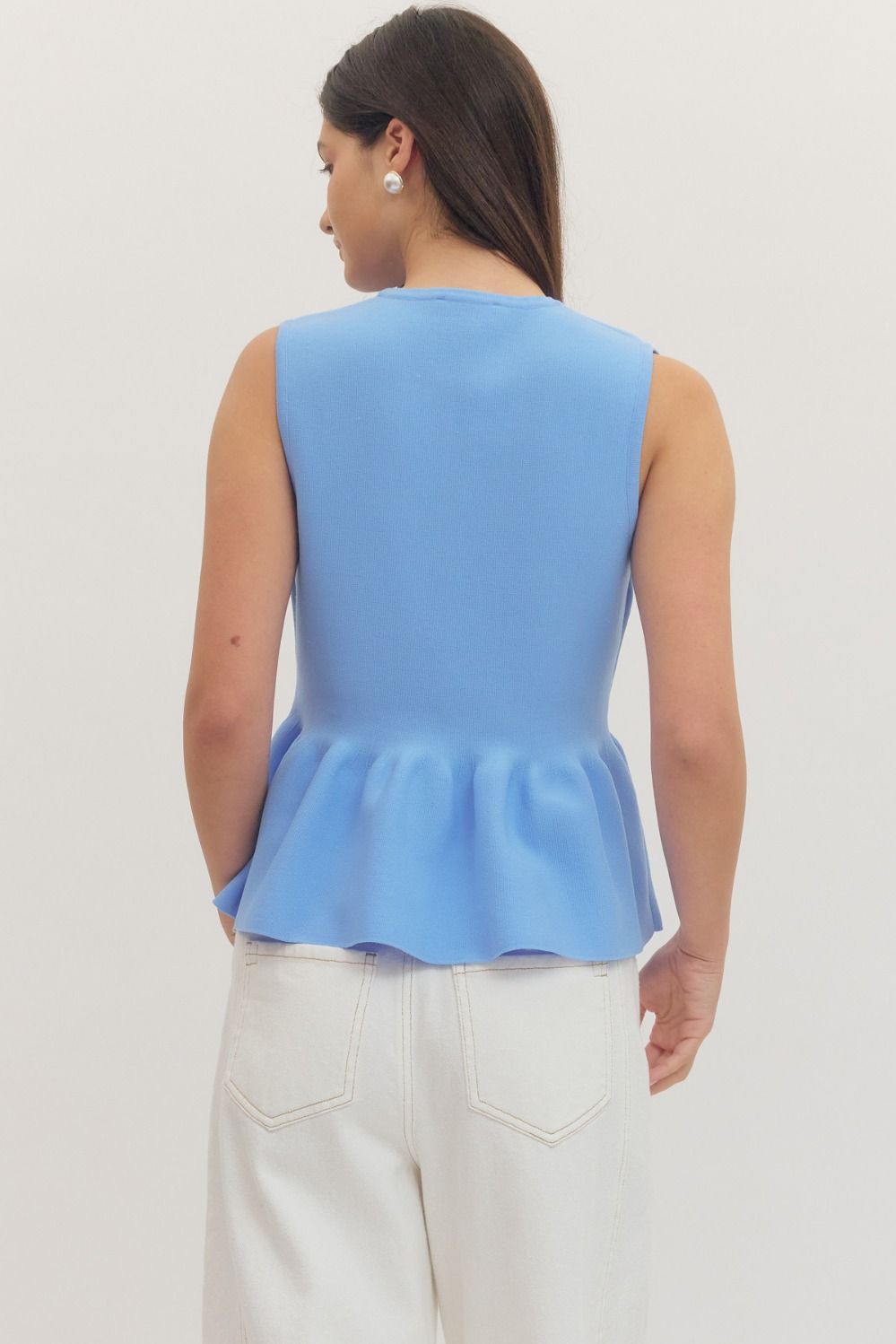 V Neck Peplum Top - Blue