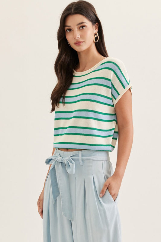 Cream/Green Striped Top