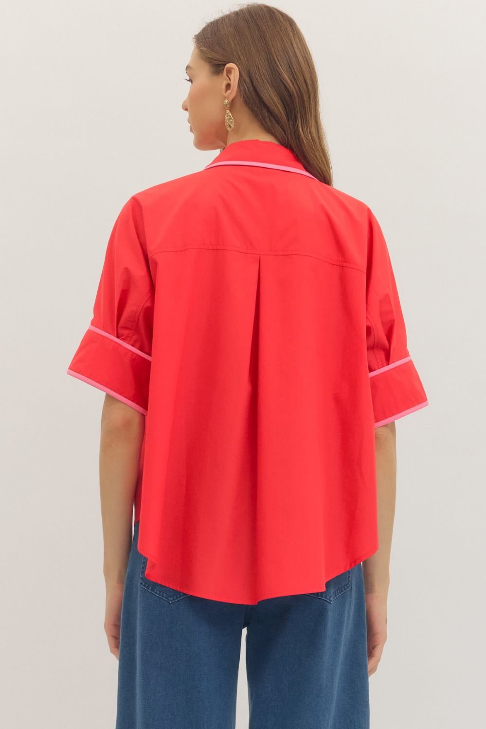 Collared V Neck Shirt - Tomato