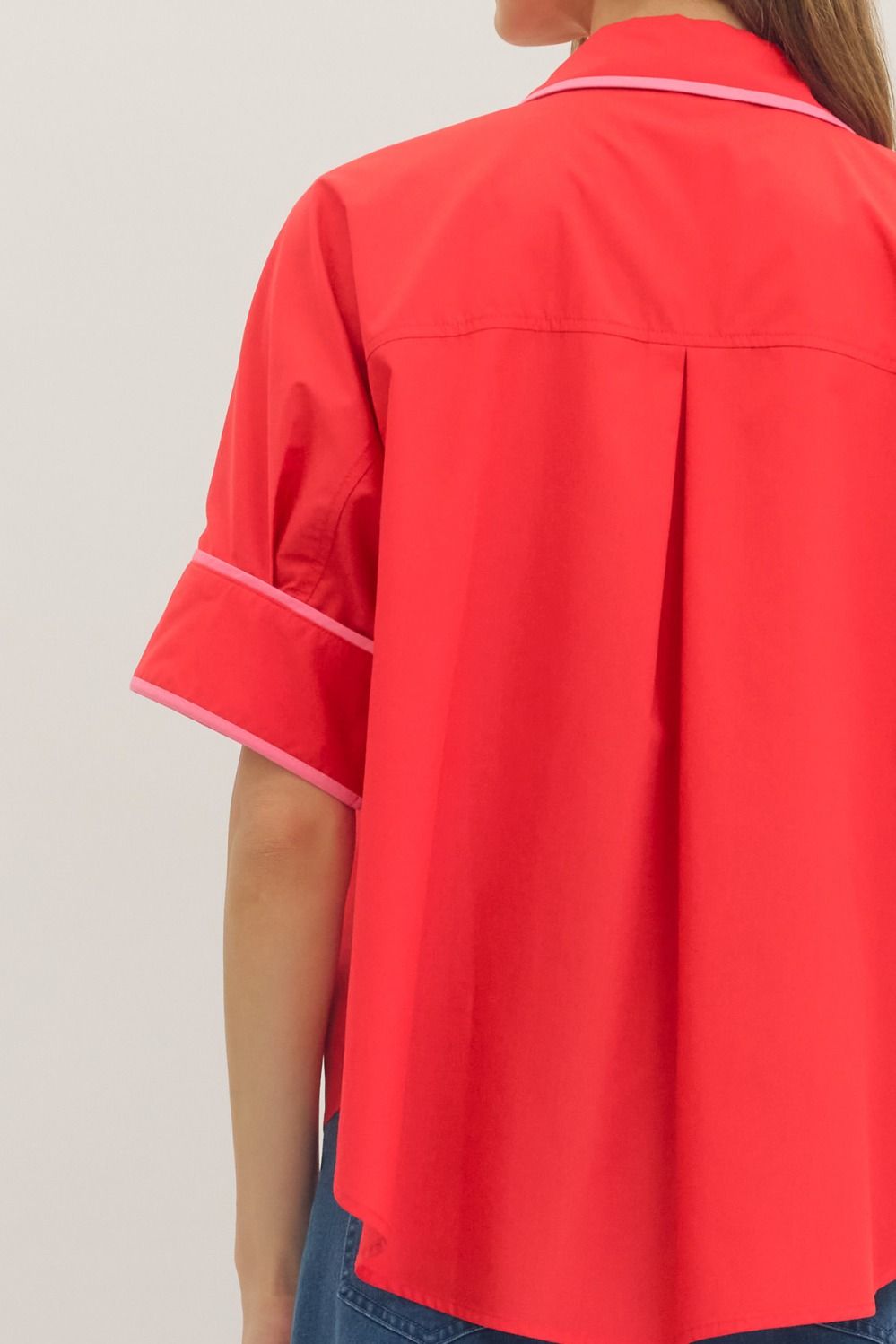 Collared V Neck Shirt - Tomato