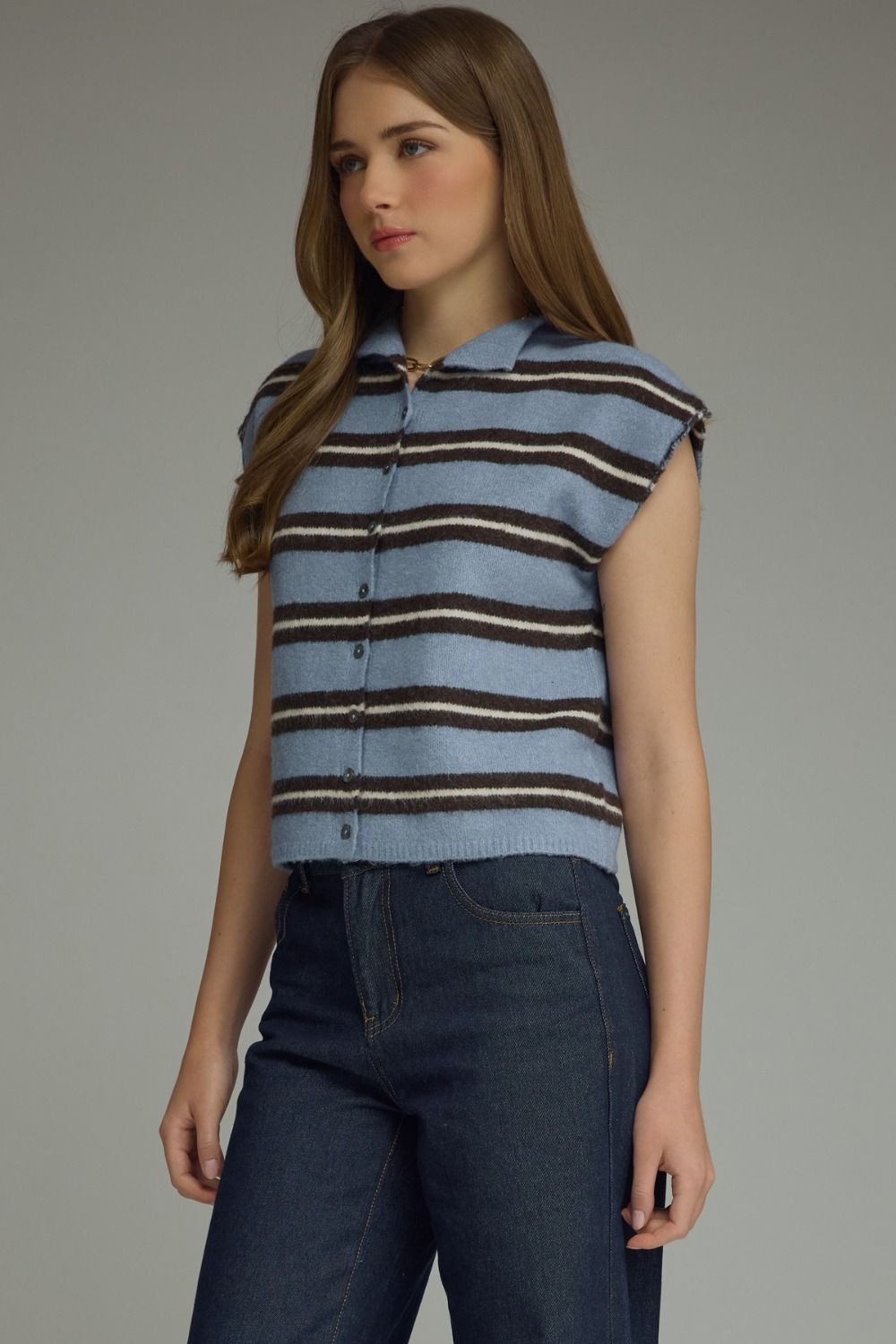 Blue Stripe Cap Sleeve Knit Top