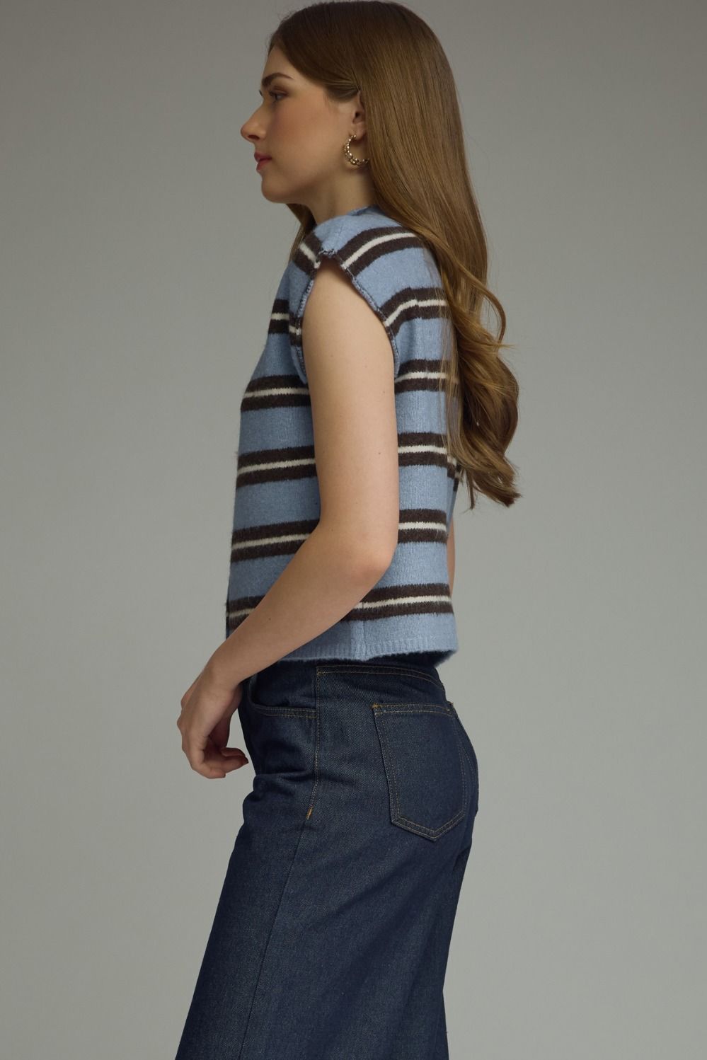Blue Stripe Cap Sleeve Knit Top
