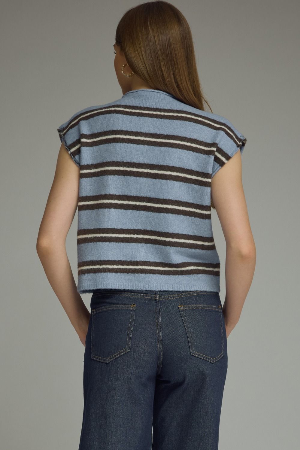 Blue Stripe Cap Sleeve Knit Top