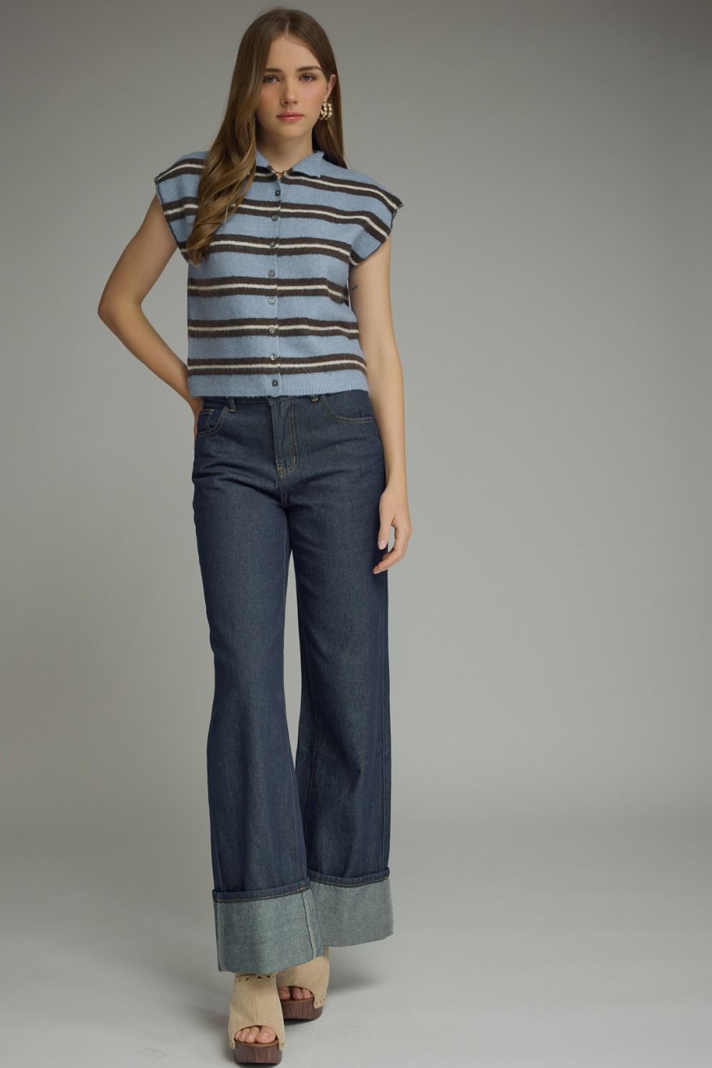Blue Stripe Cap Sleeve Knit Top