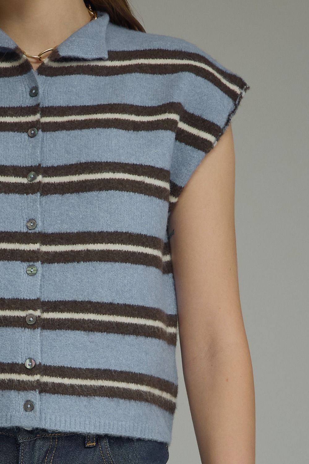 Blue Stripe Cap Sleeve Knit Top