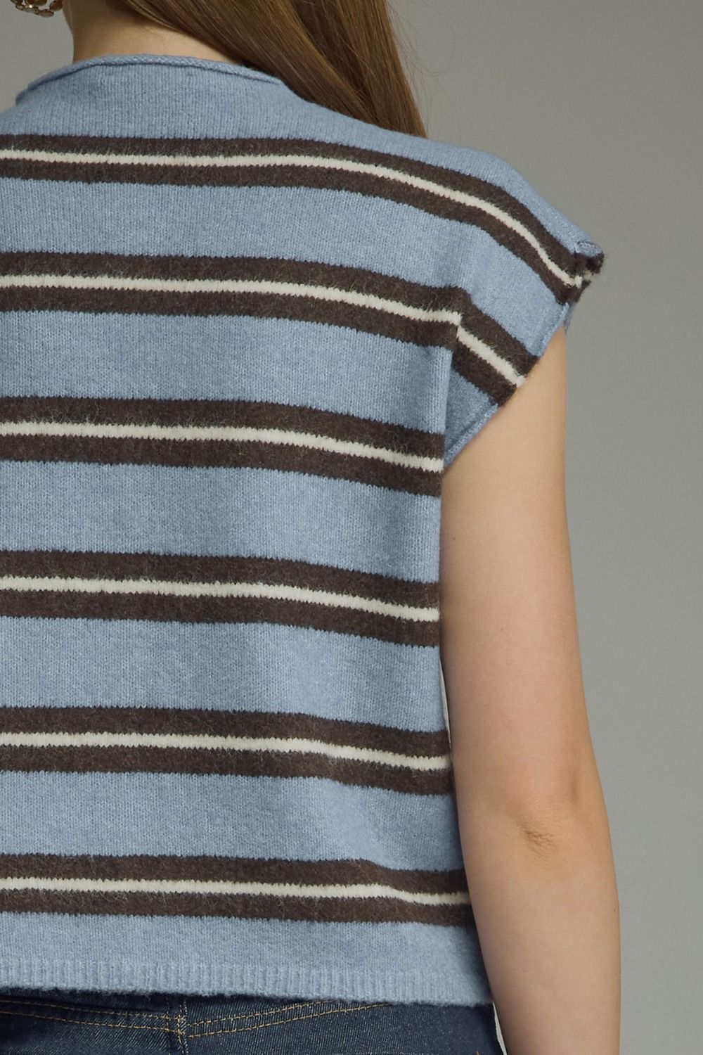 Blue Stripe Cap Sleeve Knit Top