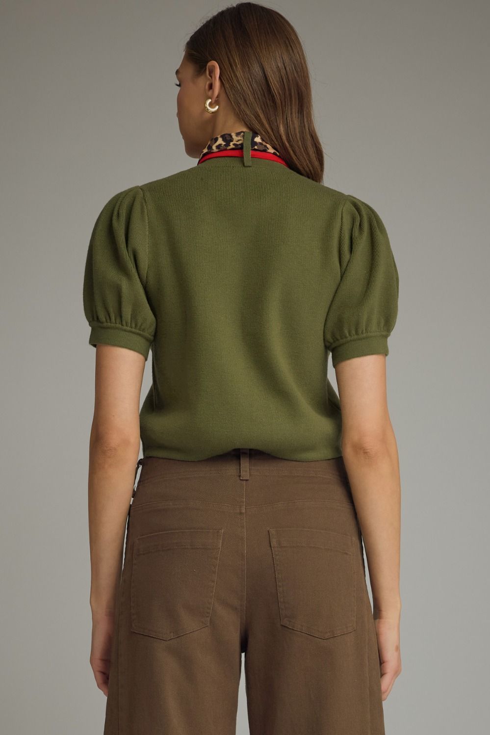 Knit Top With Scarf - Olive