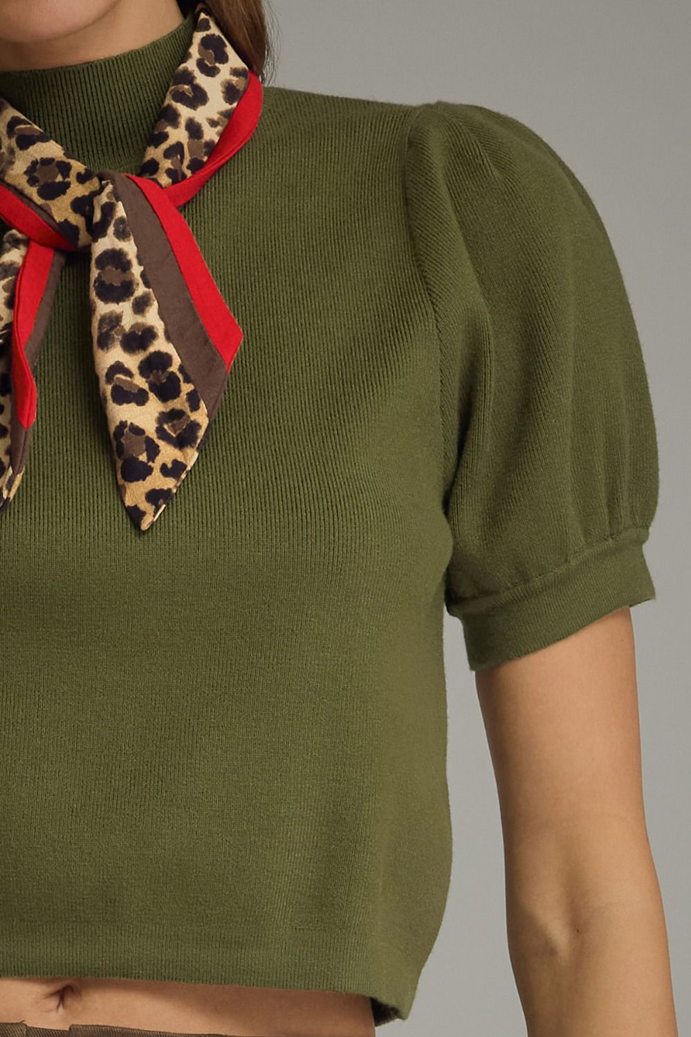 Knit Top With Scarf - Olive