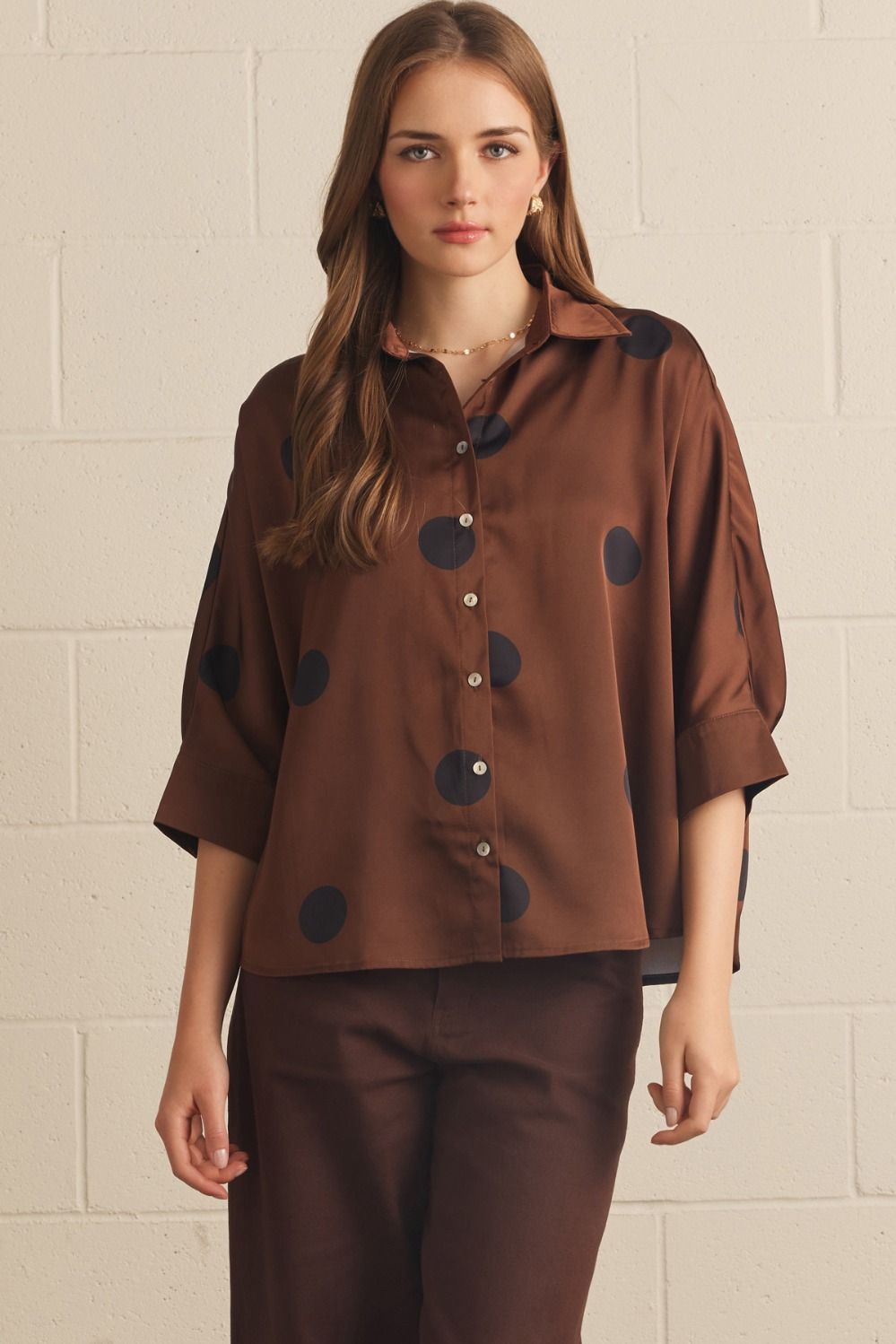 3/4 Sleeve Polka Dot Top