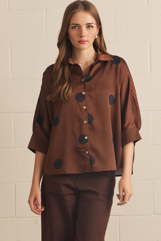 3/4 Sleeve Polka Dot Top