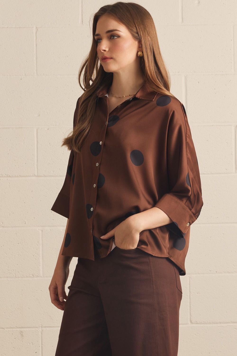 3/4 Sleeve Polka Dot Top