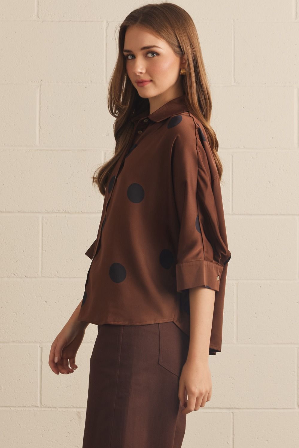 3/4 Sleeve Polka Dot Top