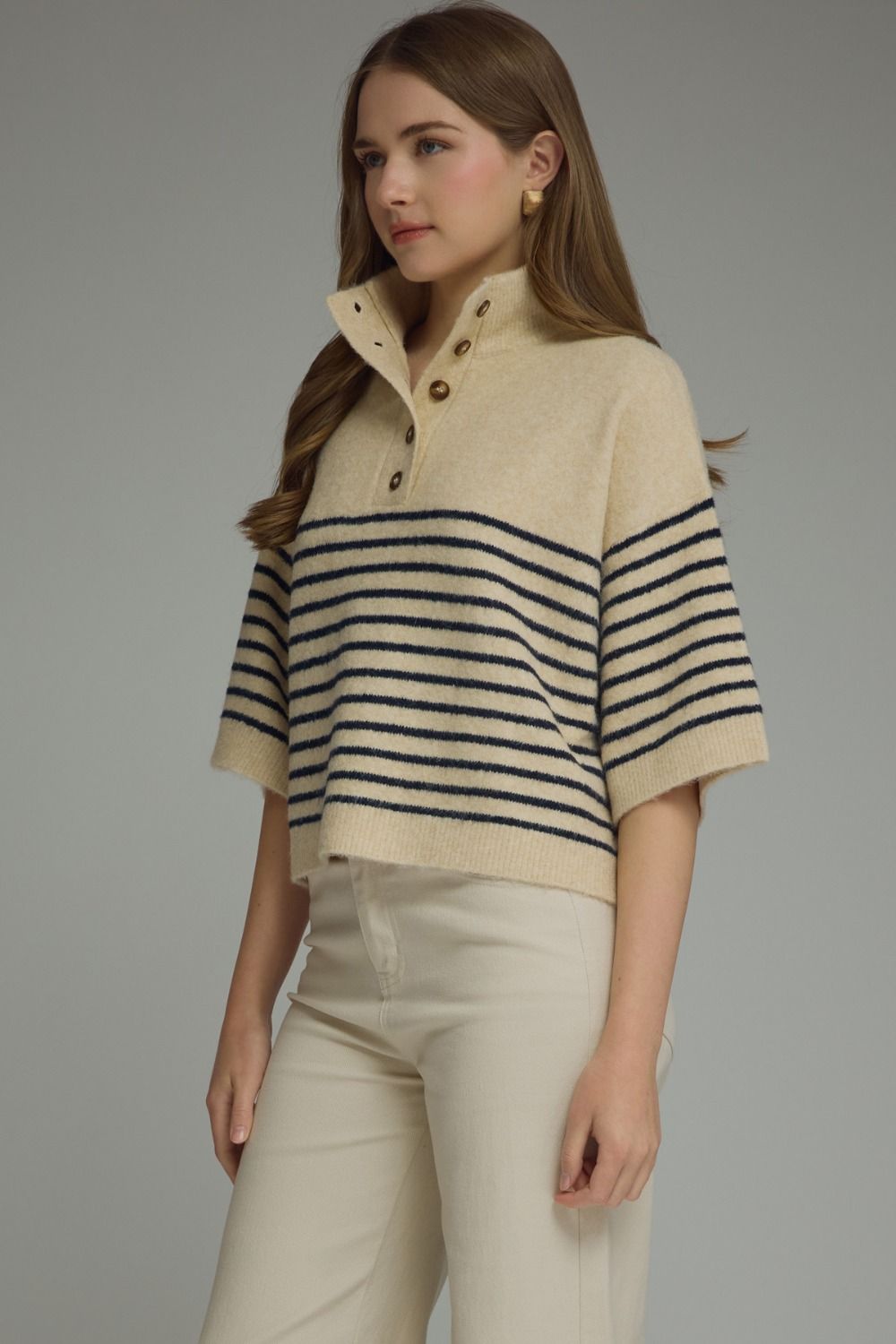 Ecru Striped Knit Top