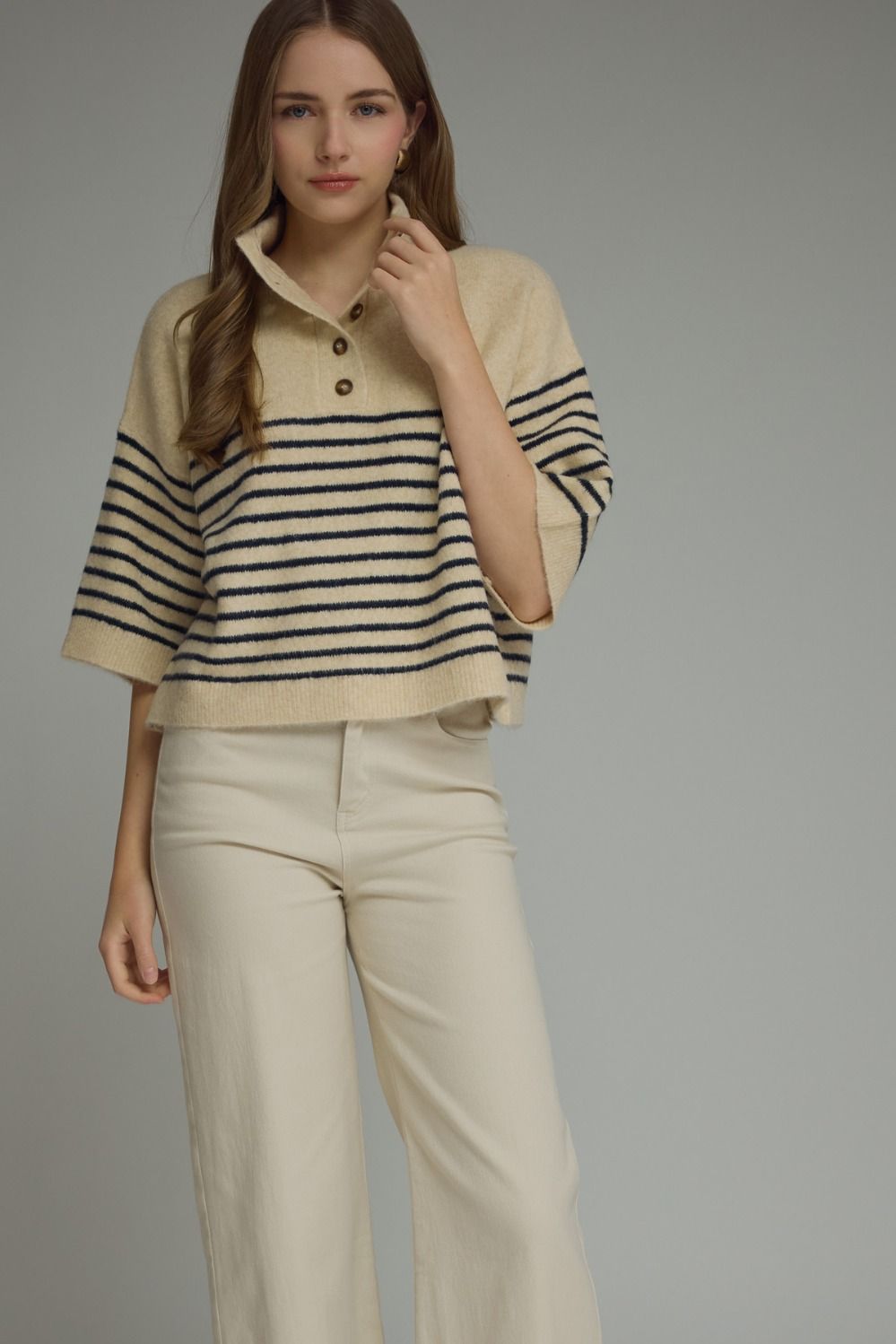 Ecru Striped Knit Top