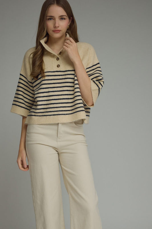 Ecru Striped Knit Top