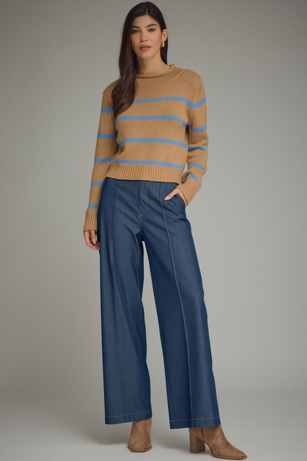 Camel Striped Knit Sweater