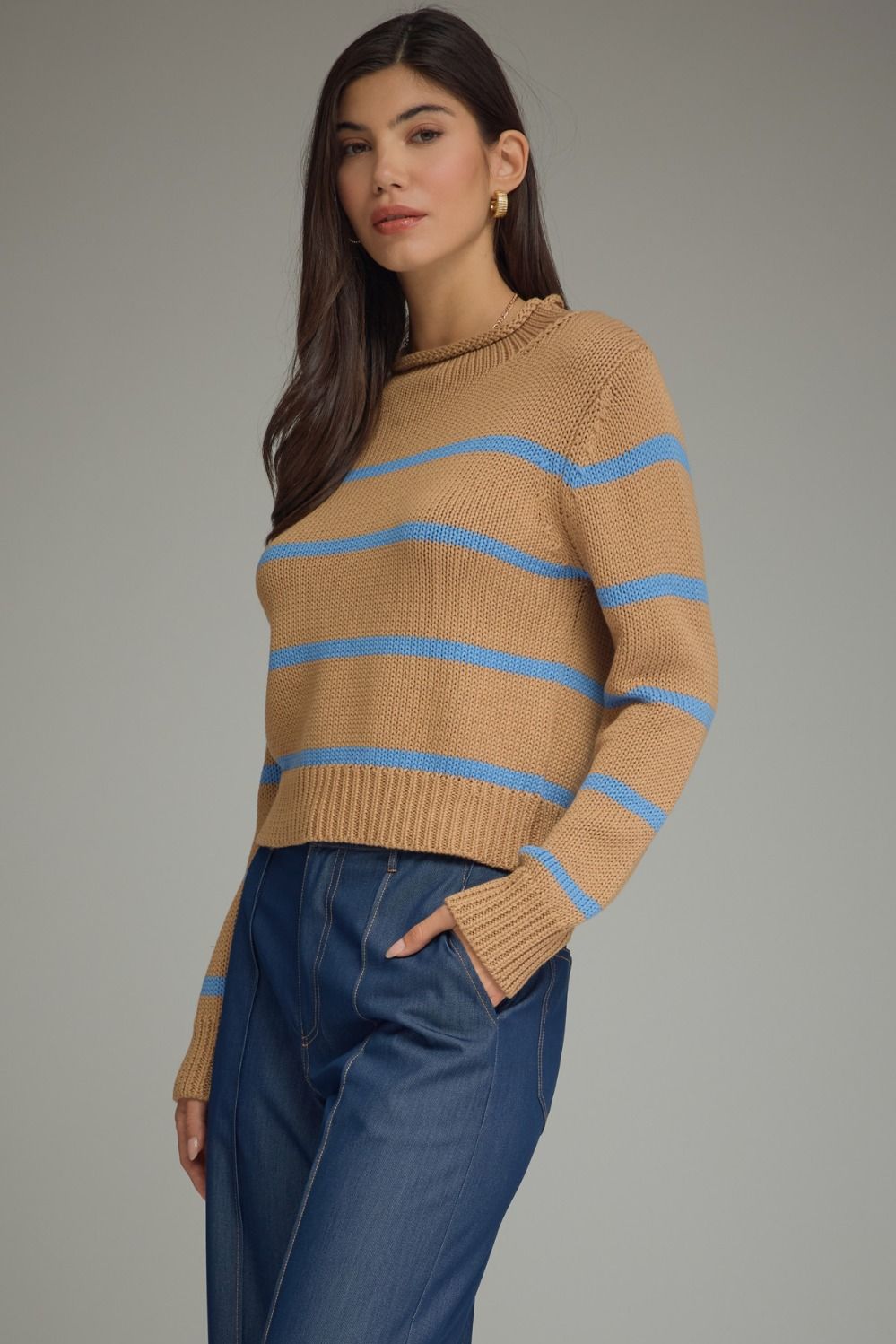 Camel Striped Knit Sweater