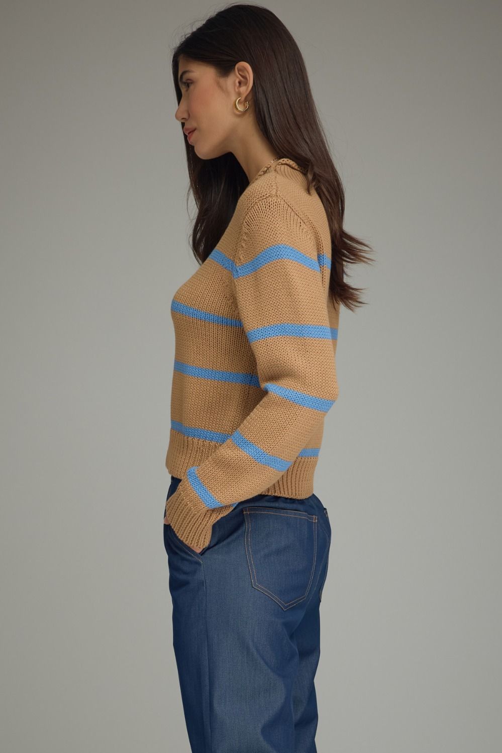 Camel Striped Knit Sweater