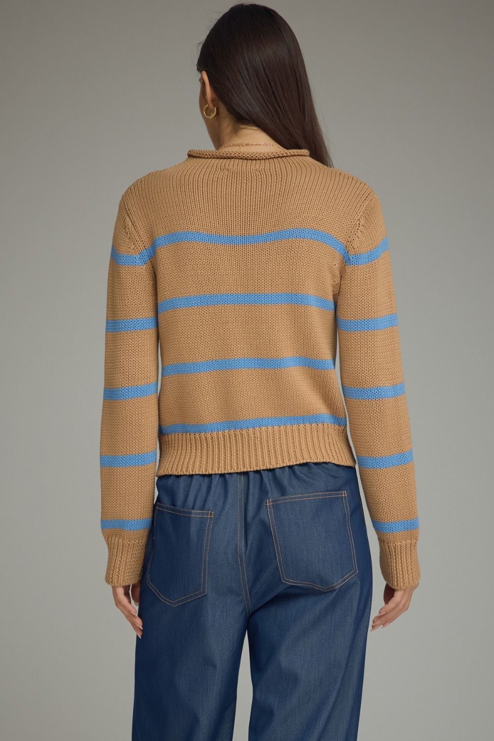 Camel Striped Knit Sweater
