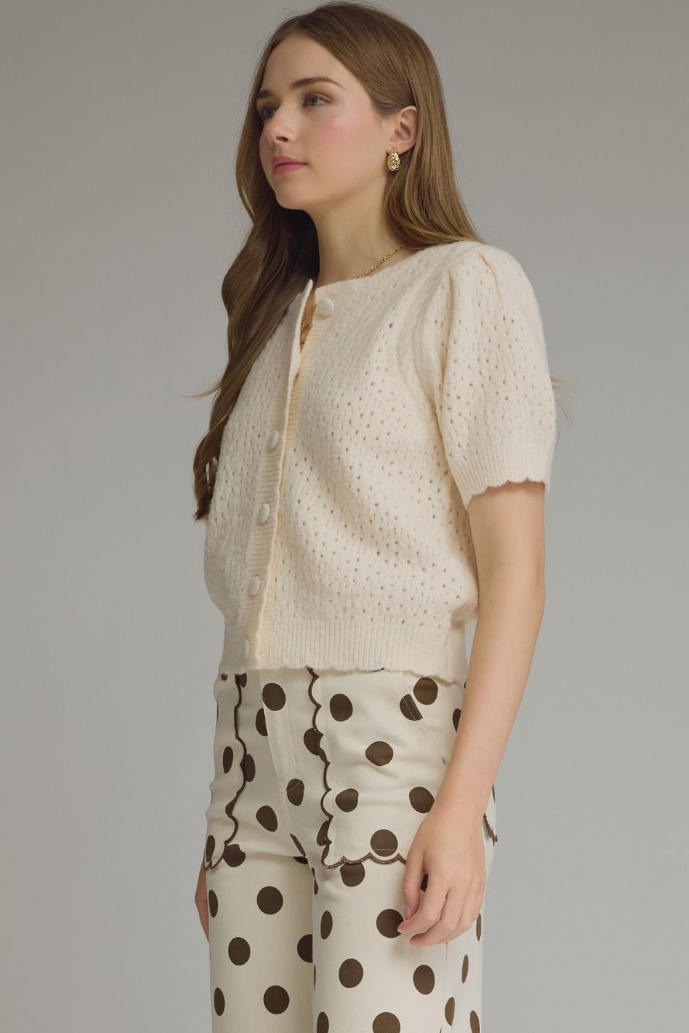 Ecru Puff Sleeve Knit Top