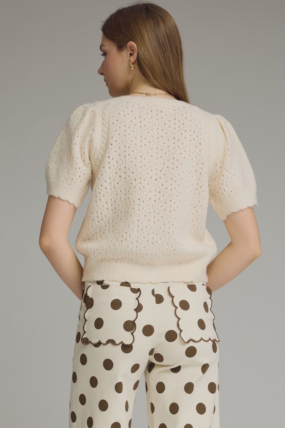 Ecru Puff Sleeve Knit Top