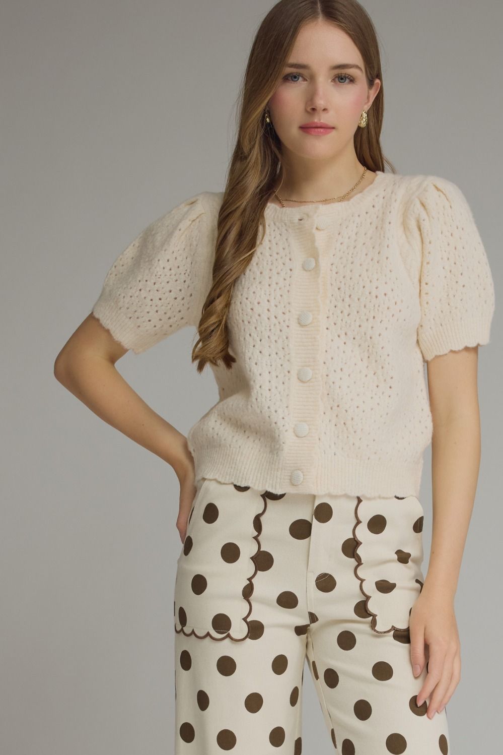Ecru Puff Sleeve Knit Top