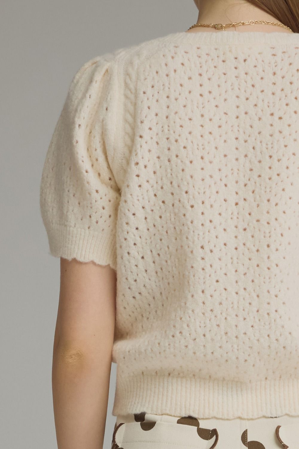 Ecru Puff Sleeve Knit Top