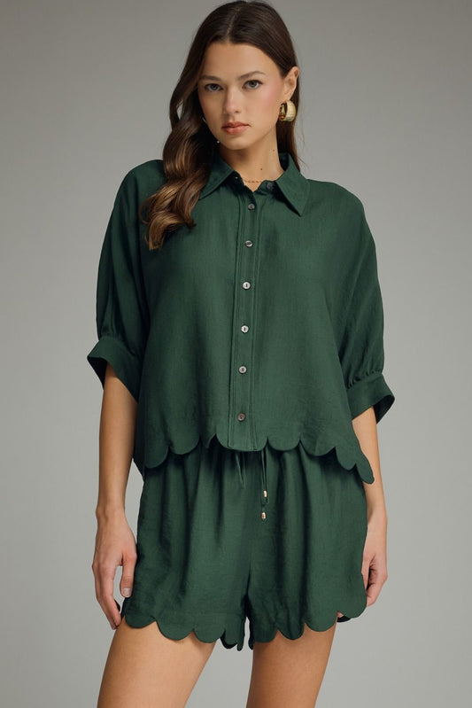 Hunter Green Scallop Top