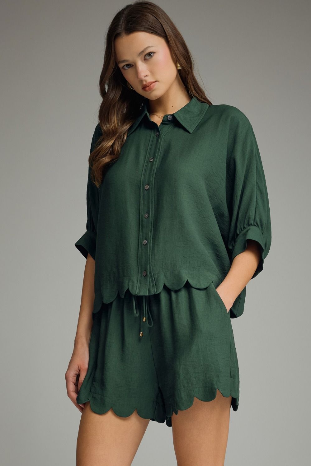 Hunter Green Scallop Top