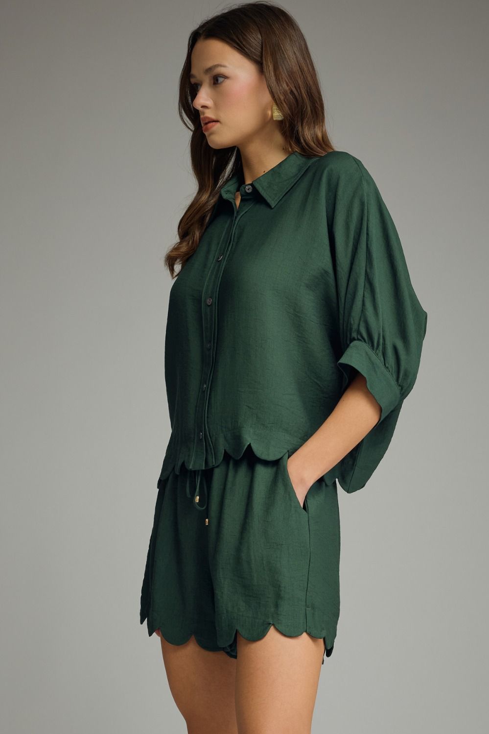 Hunter Green Scallop Top