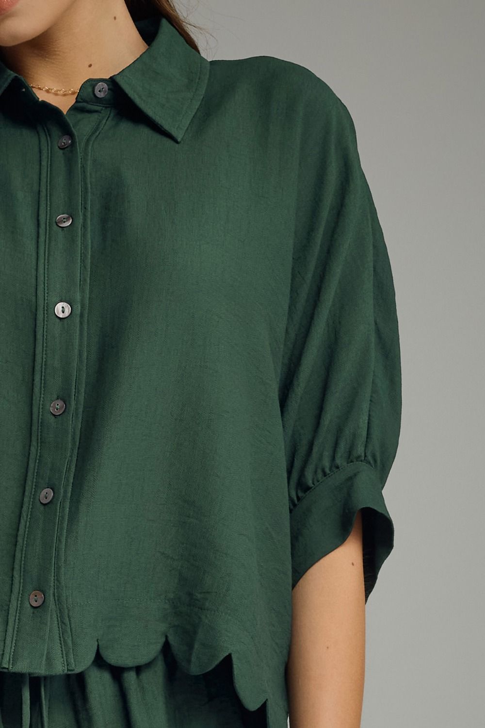 Hunter Green Scallop Top