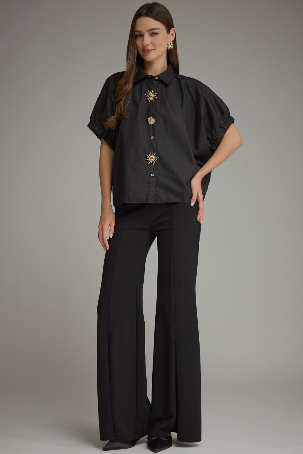 Sun Button Detail Top - Black