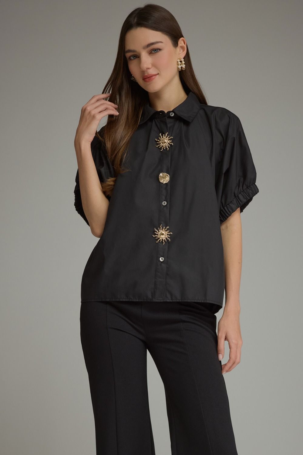 Sun Button Detail Top - Black