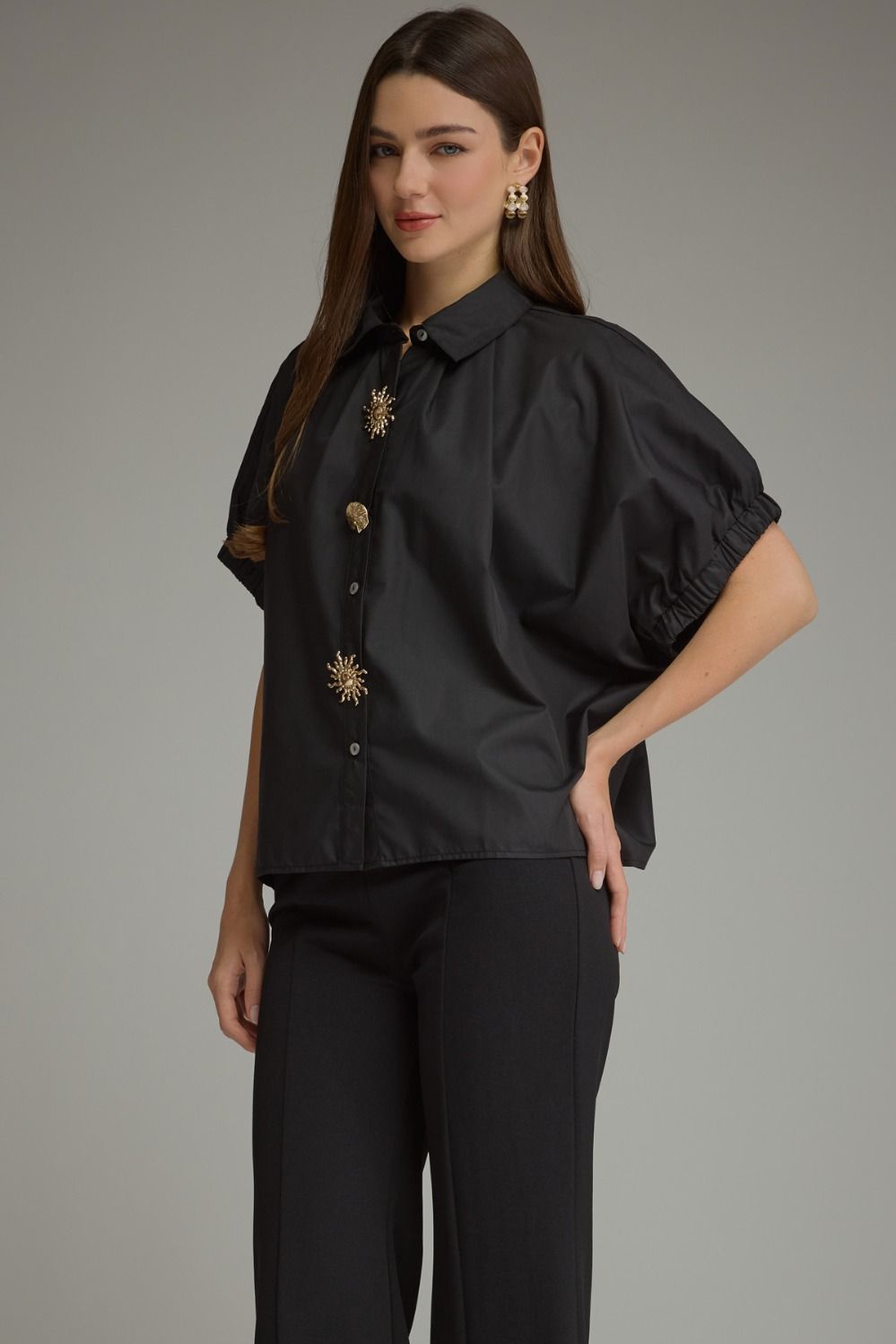 Sun Button Detail Top - Black