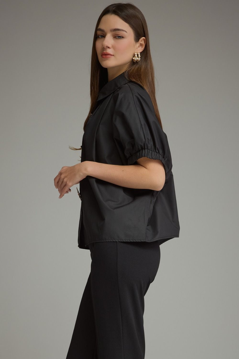 Sun Button Detail Top - Black