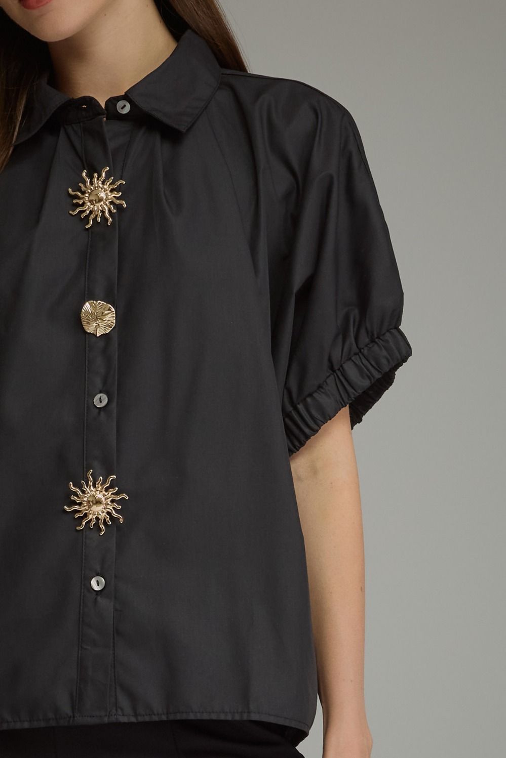 Sun Button Detail Top - Black