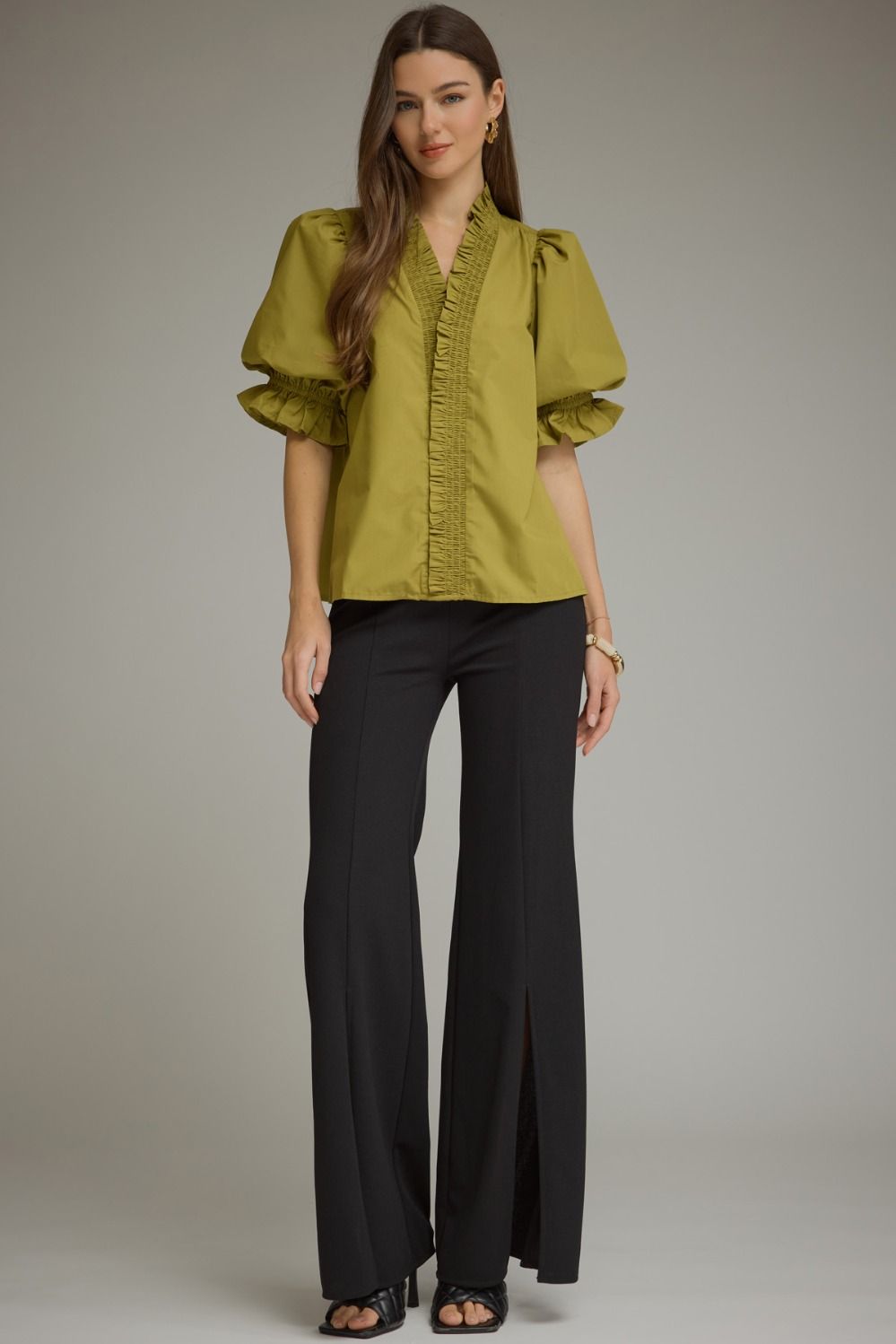 Chartreuse V Neck Top