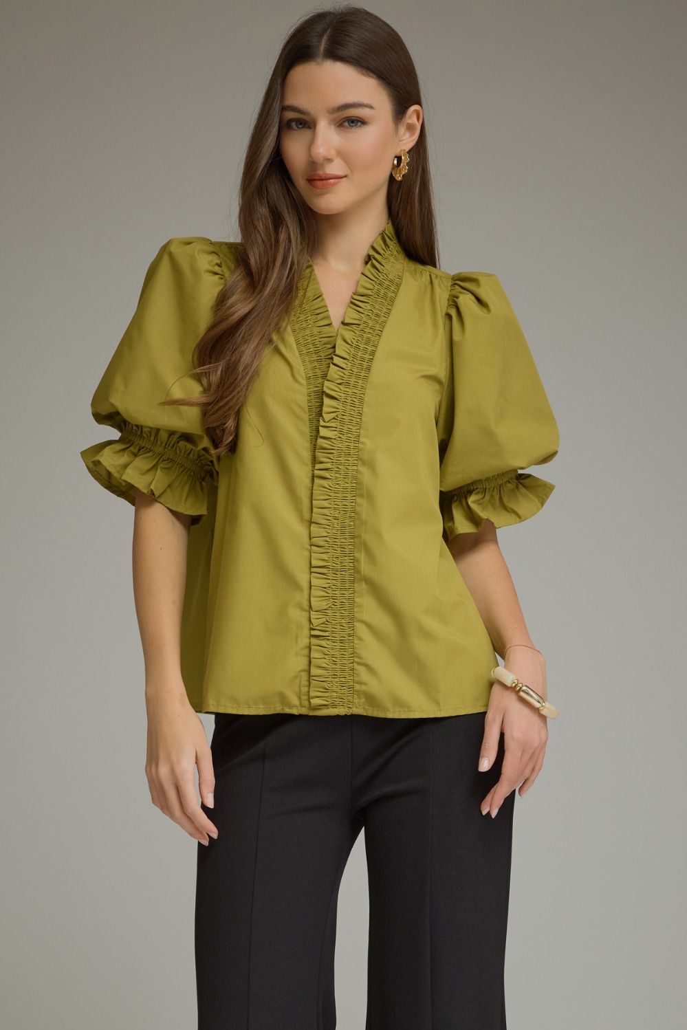 Chartreuse V Neck Top