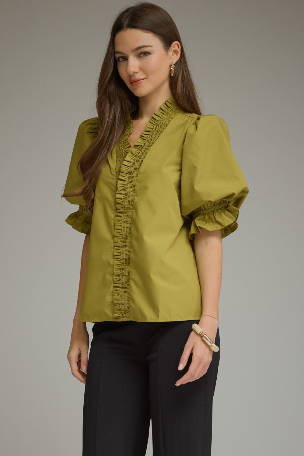 Chartreuse V Neck Top