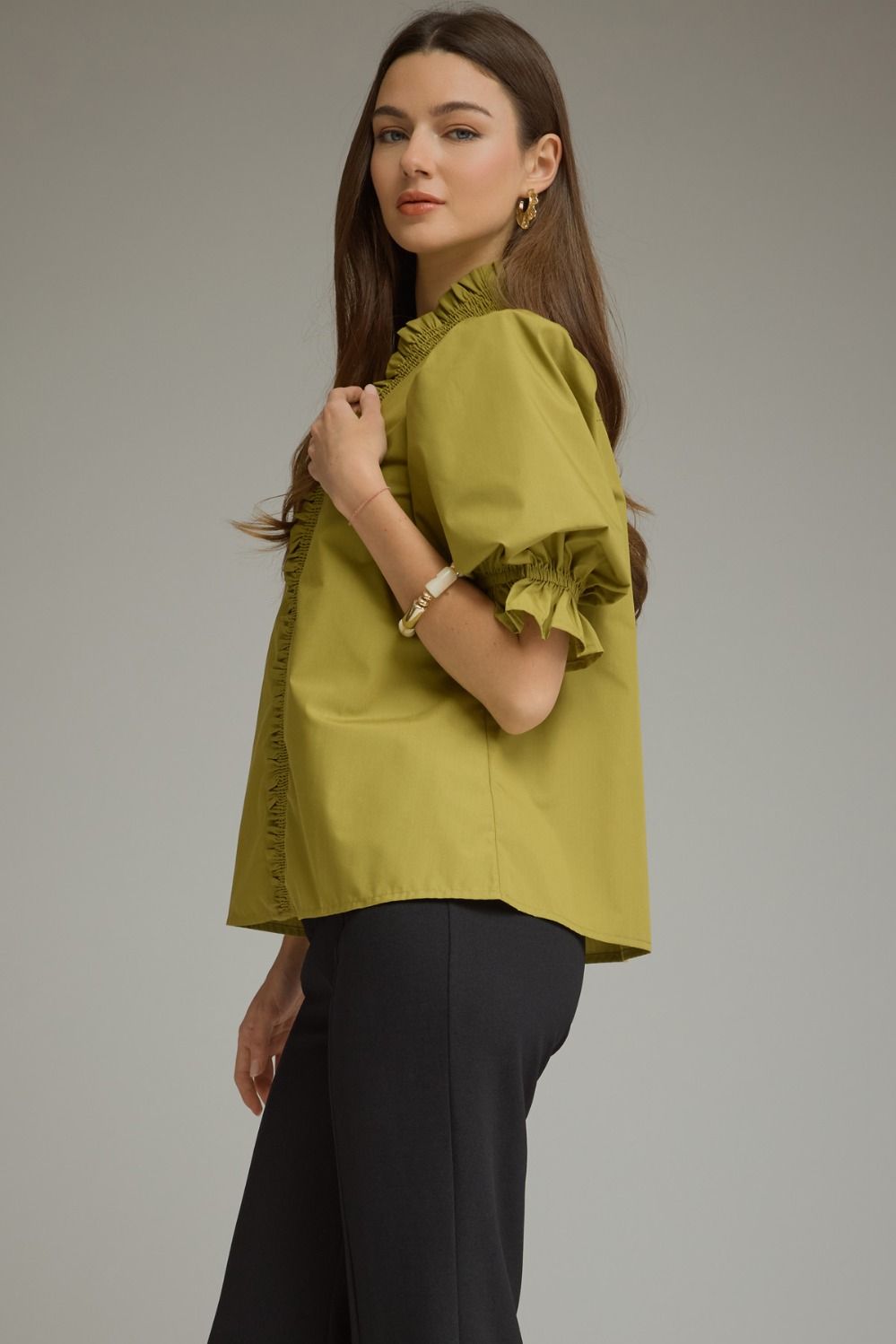 Chartreuse V Neck Top
