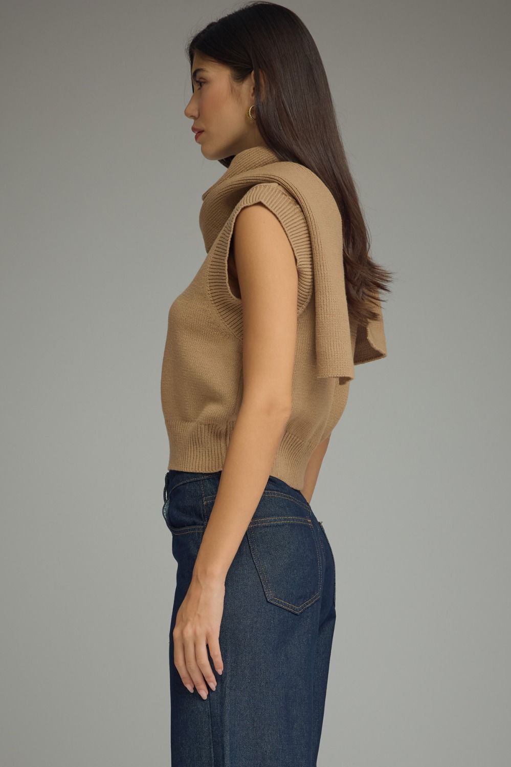 Tan V Neck With Scarf