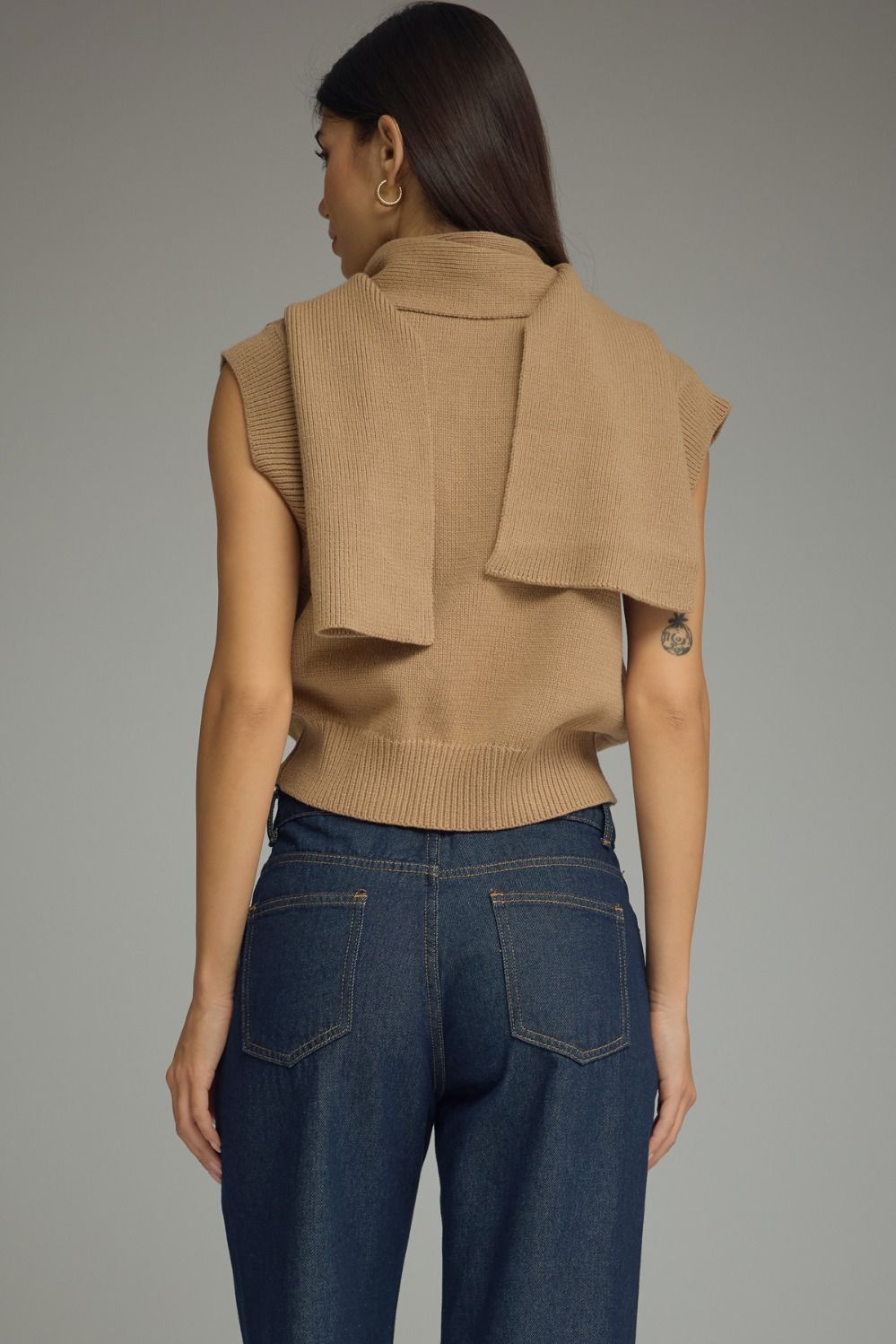 Tan V Neck With Scarf