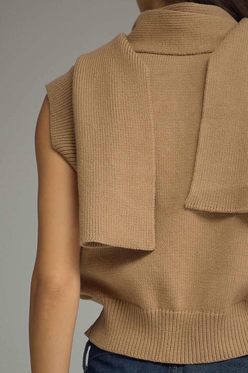Tan V Neck With Scarf