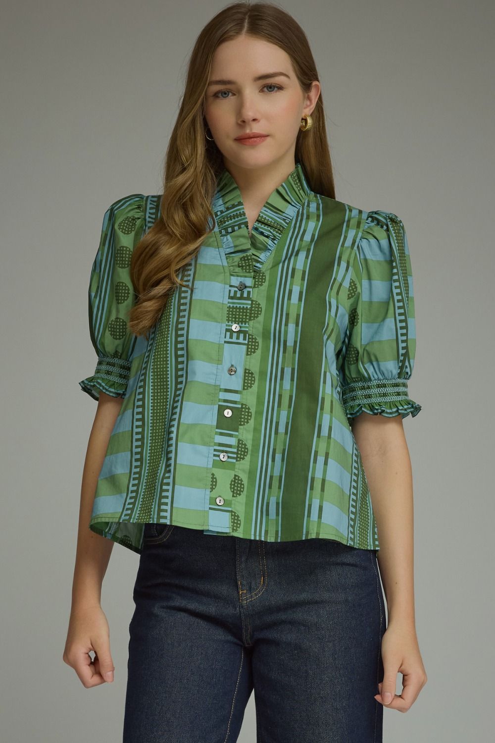 Mixed Print Smocked Top
