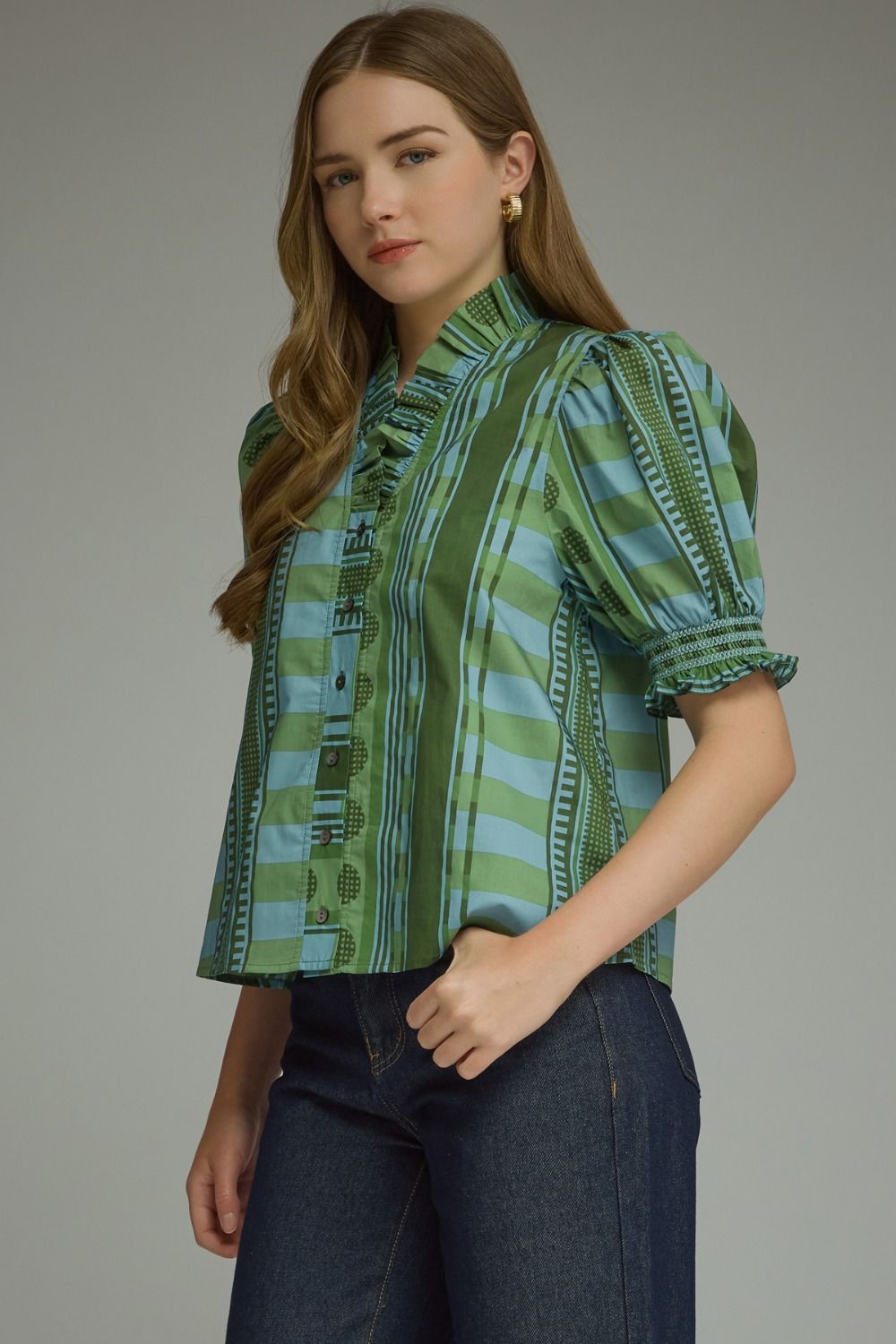 Mixed Print Smocked Top