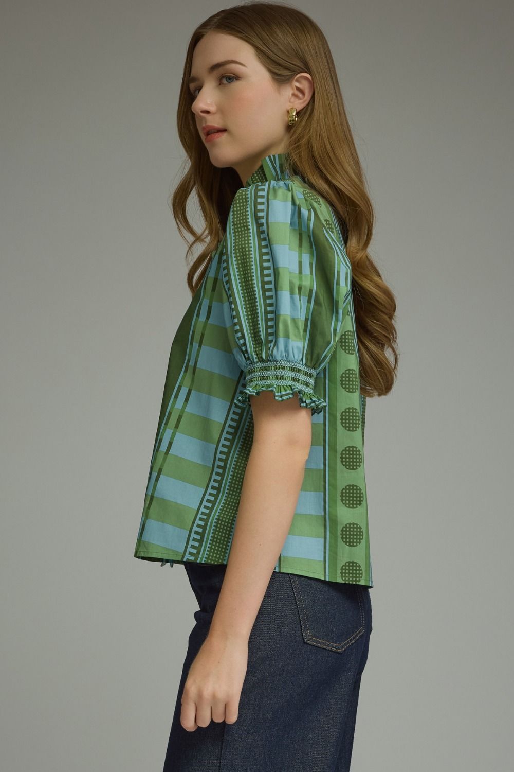 Mixed Print Smocked Top