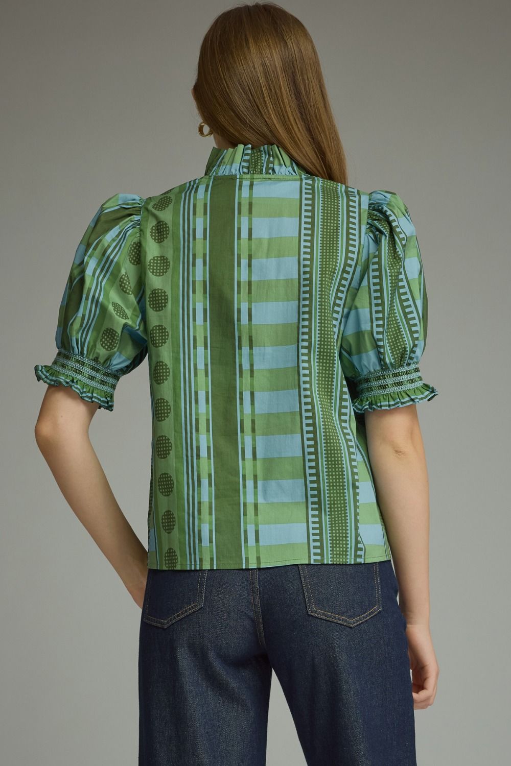 Mixed Print Smocked Top