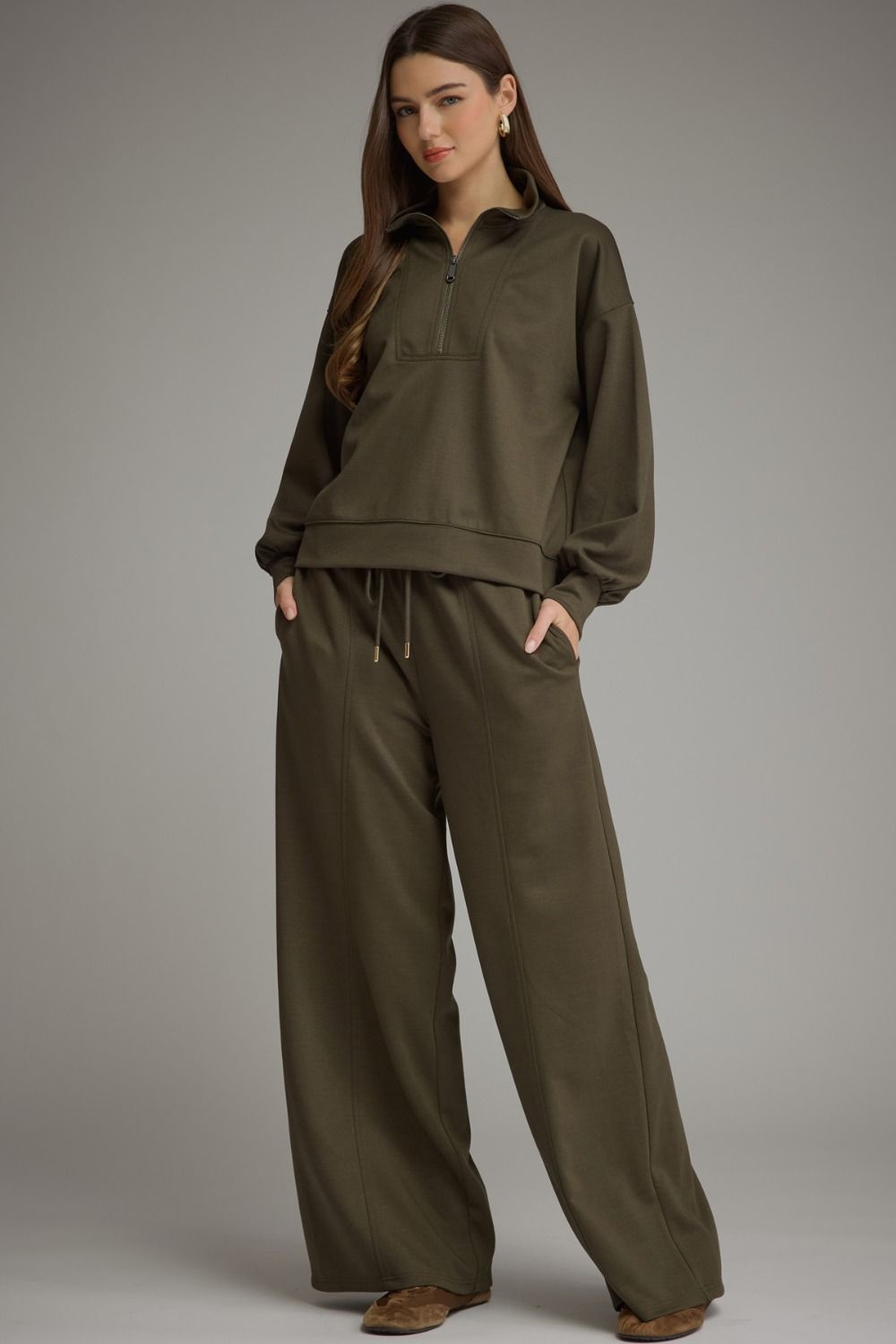 Zip Up Pant Set - Olive